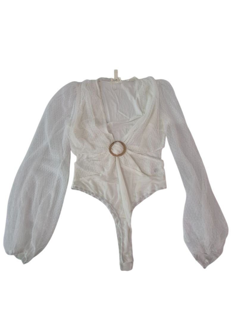 Privvy Sheer Puff Bodysuit Long Sleeves