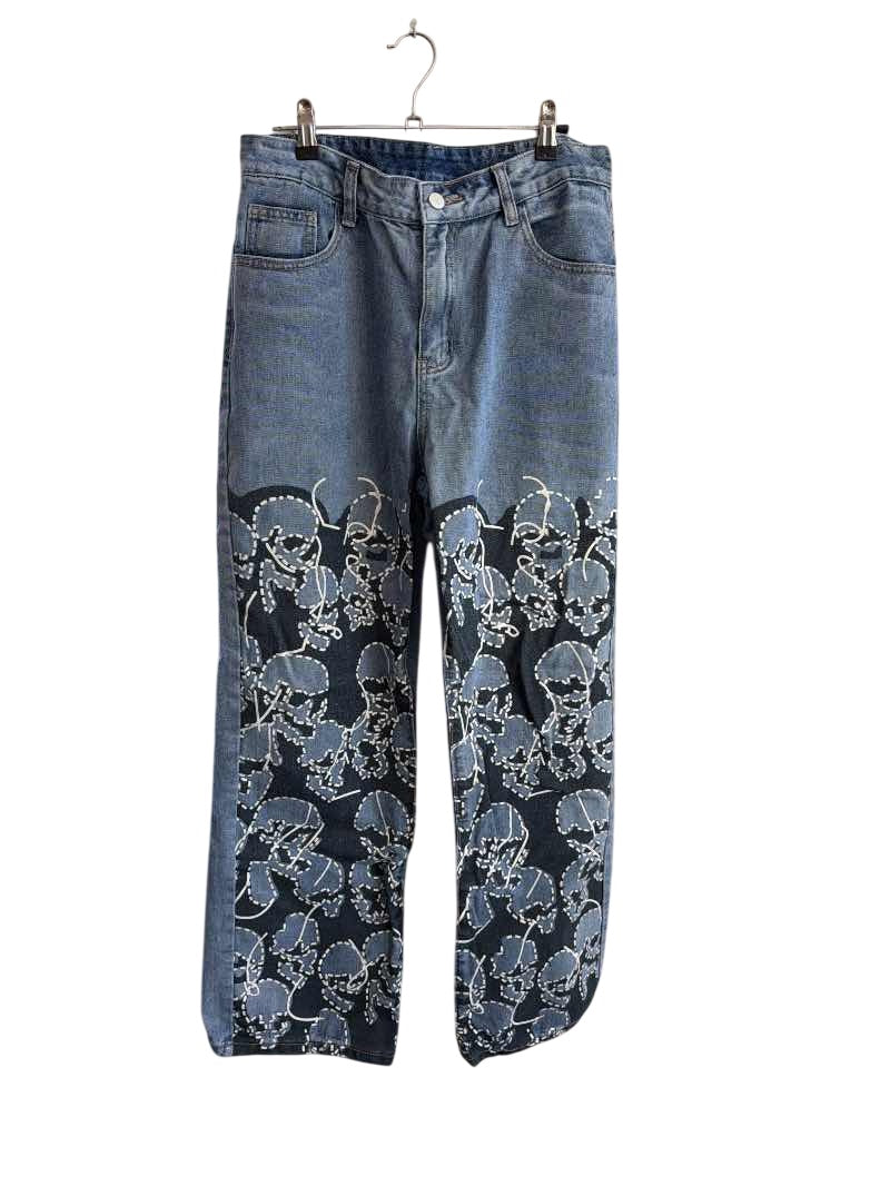 Patterned Straight Leg Jeans