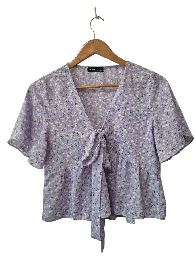 Shein Floral Tie-Front Short Sleeves