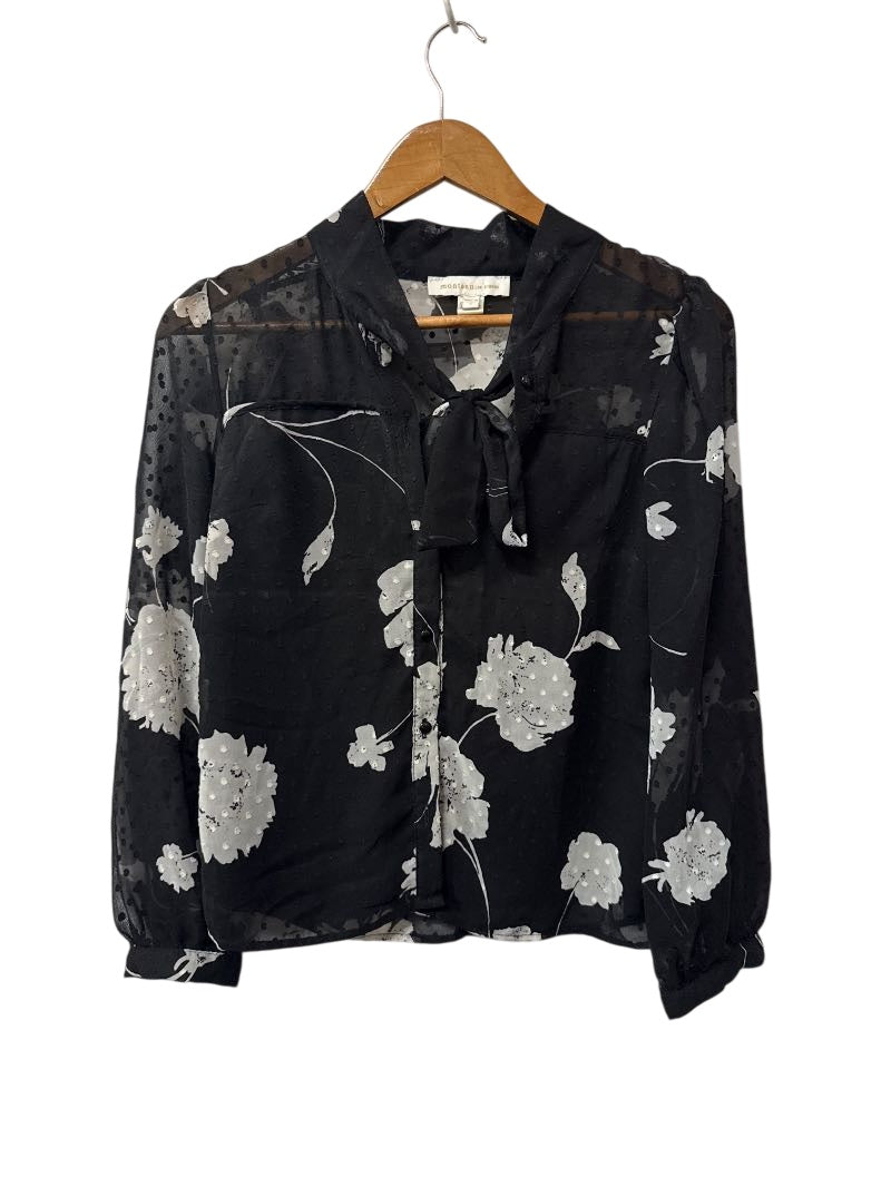 Monteau Floral Sheer Blouse Long Sleeves