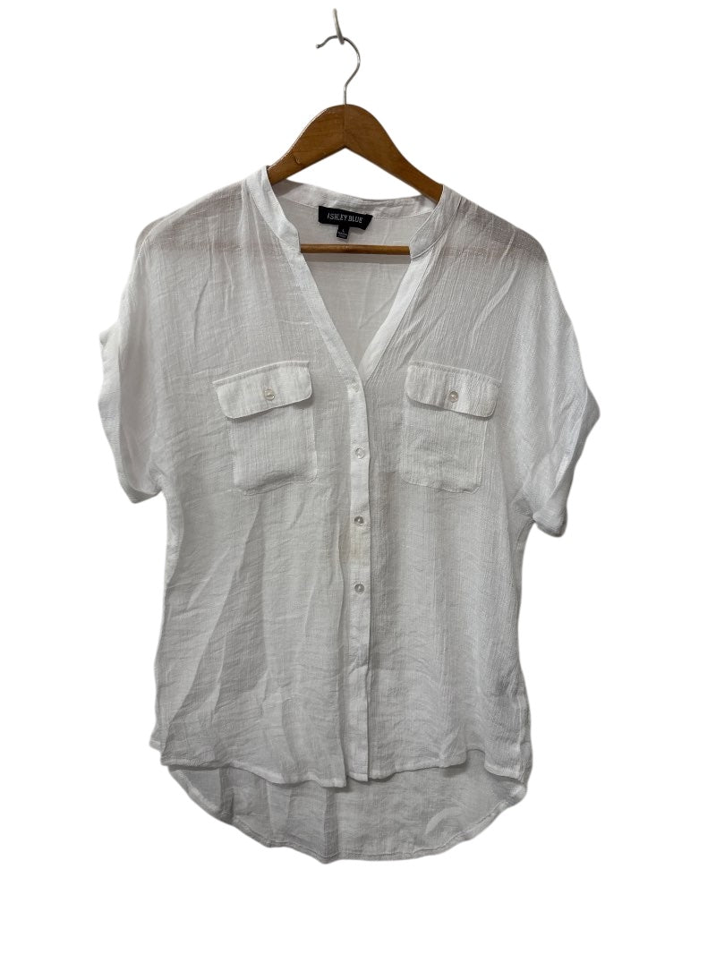 Ashley Blue Button-Up Blouse Short Sleeves