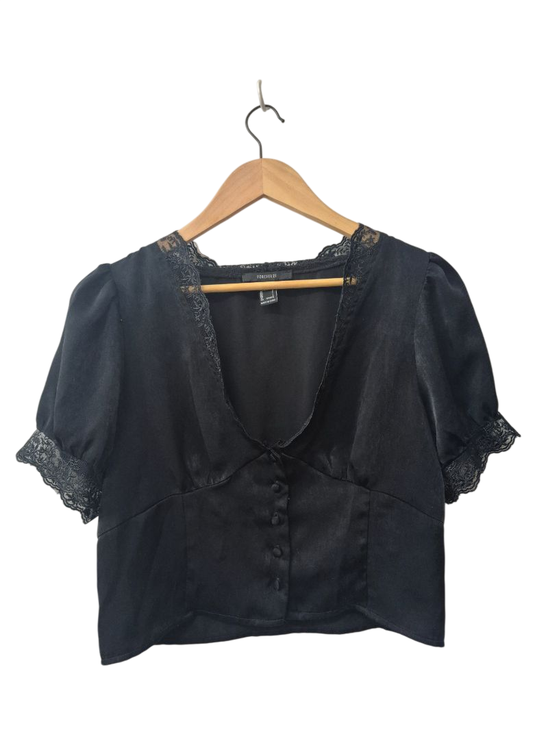 Forever 21 Lace Trim Blouse Short Sleeves