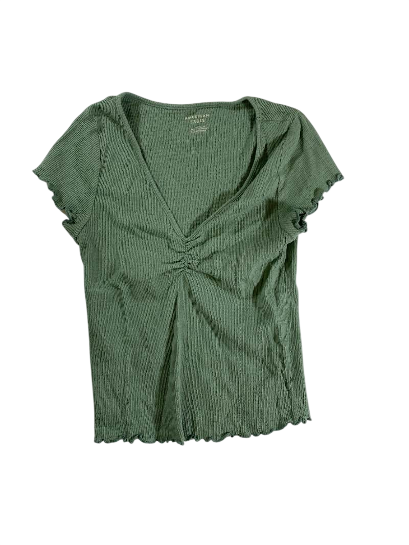 American Eagle Ruched V-Neck Short Sleeves