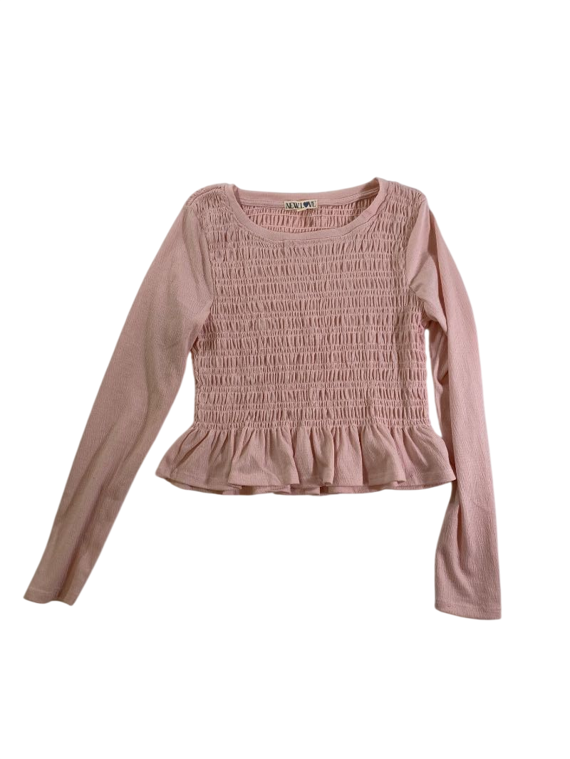 New love  Smocked Peplum Top Long Sleeves