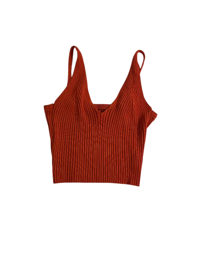 None Ribbed V-Neck Tank Tanks