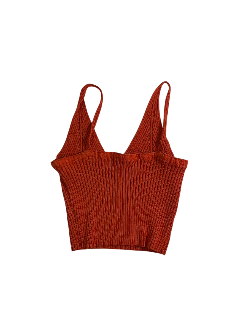 None Ribbed V-Neck Tank Tanks
