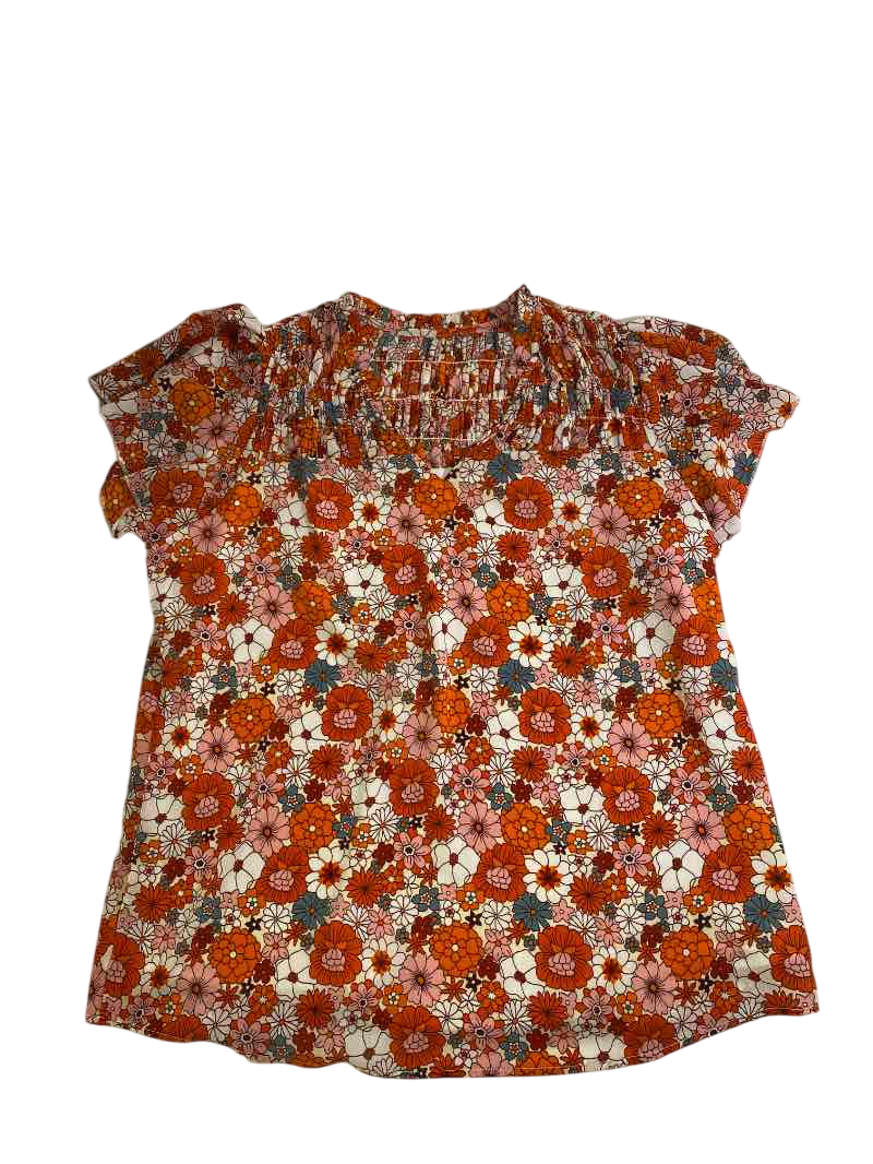 None Floral Print Blouse Short Sleeves