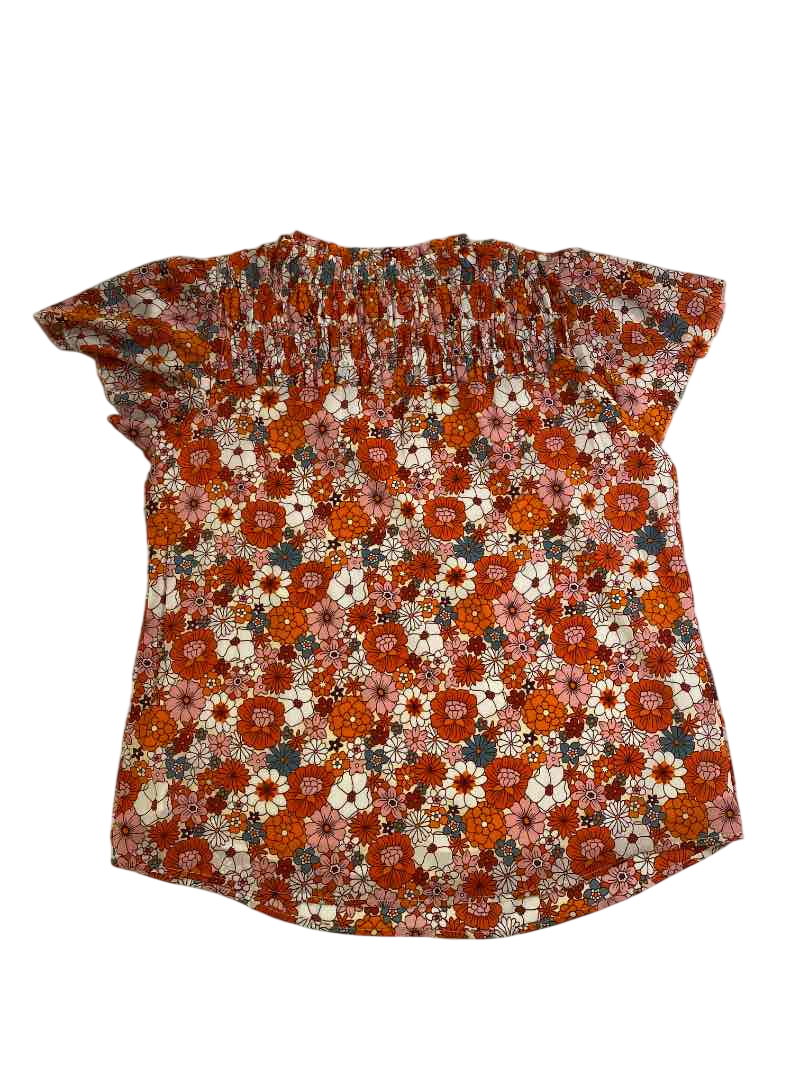 None Floral Print Blouse Short Sleeves