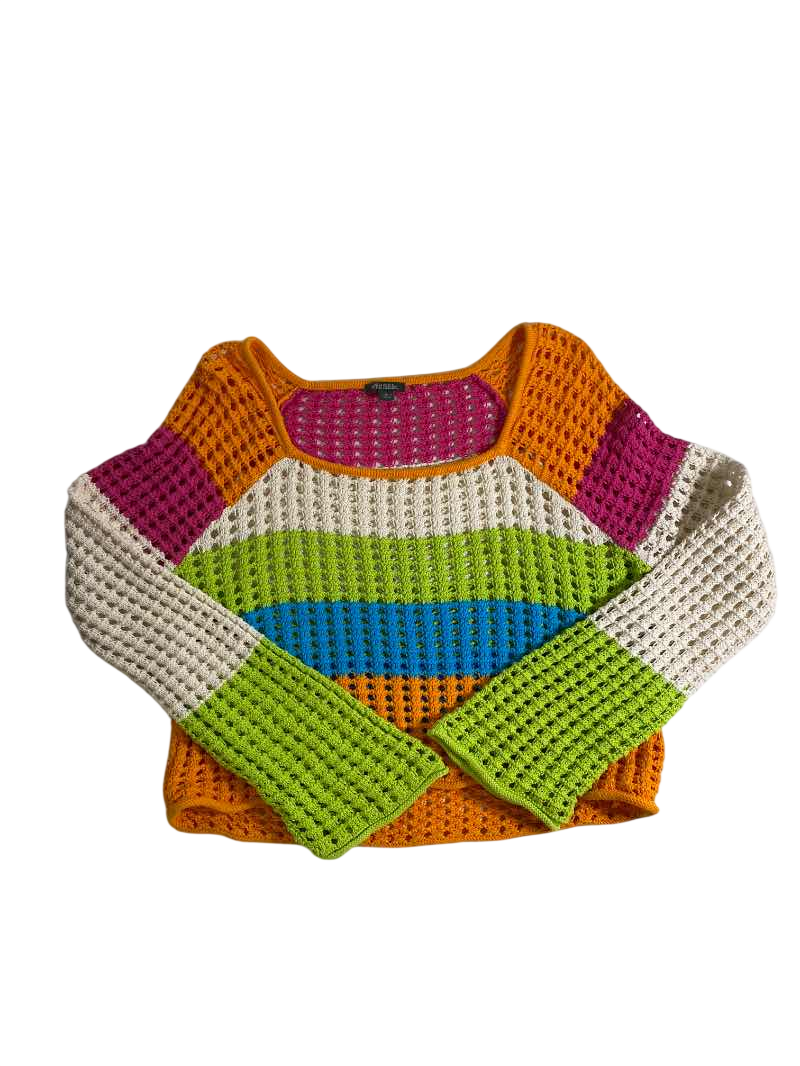 Wild Fable Striped Crochet Sweater Long Sleeves