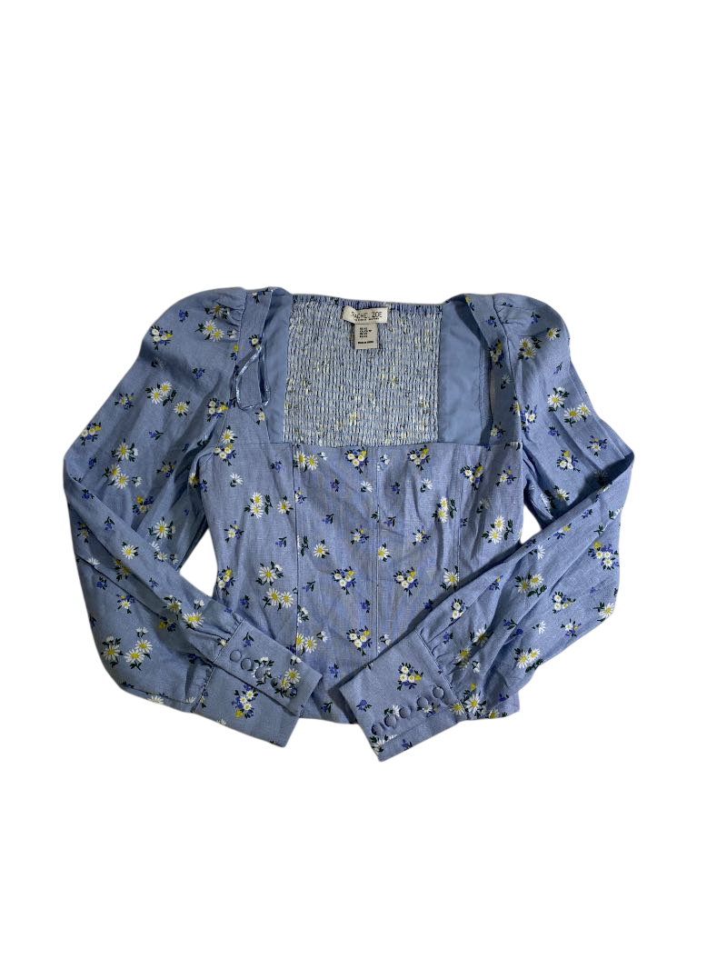 Rachel Zoe Smocked Floral Blouse Long Sleeves