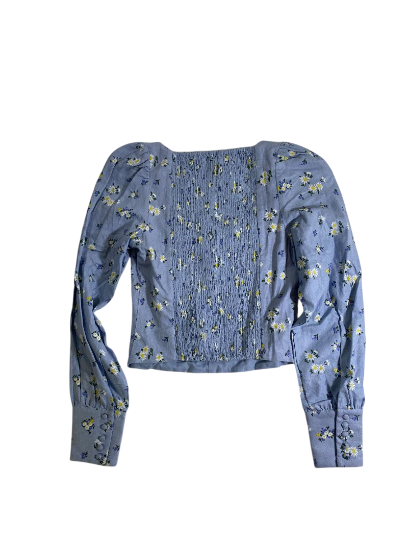 Rachel Zoe Smocked Floral Blouse Long Sleeves