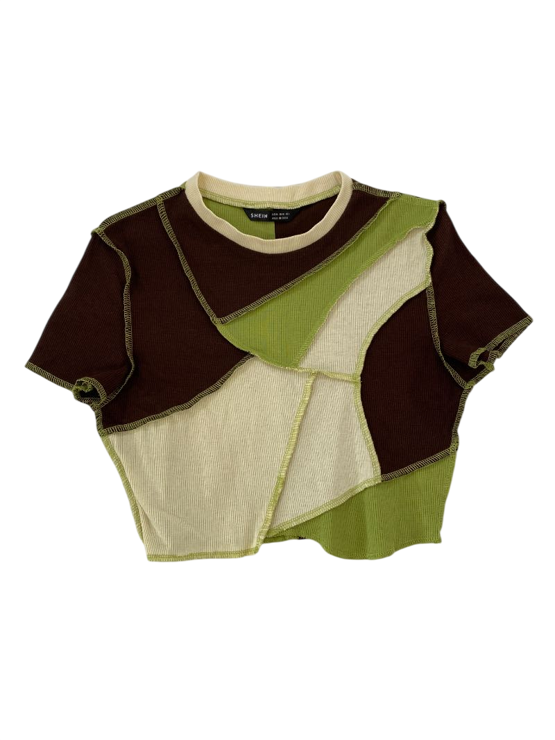 Shein Patchwork Cropped Tee Short Sleeves