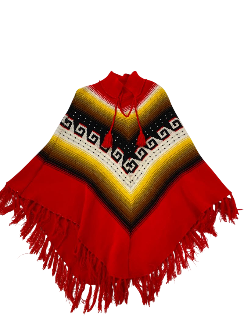 None Fringed Knit Poncho Vintage