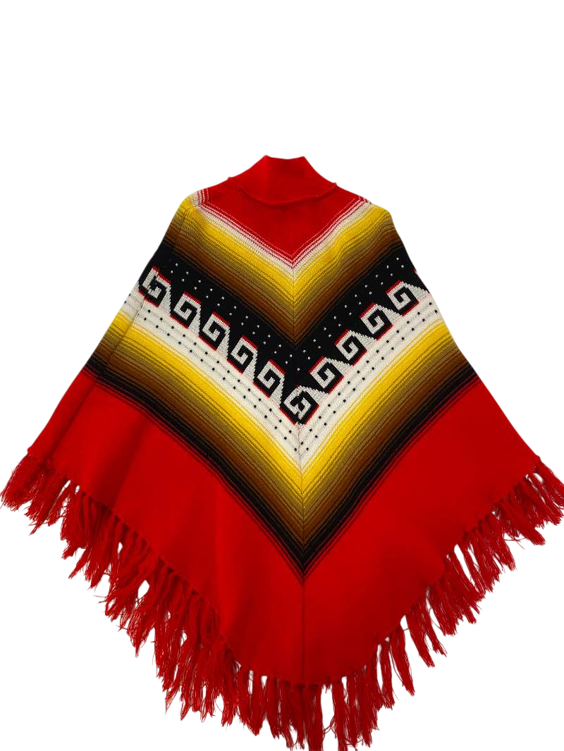 None Fringed Knit Poncho Vintage