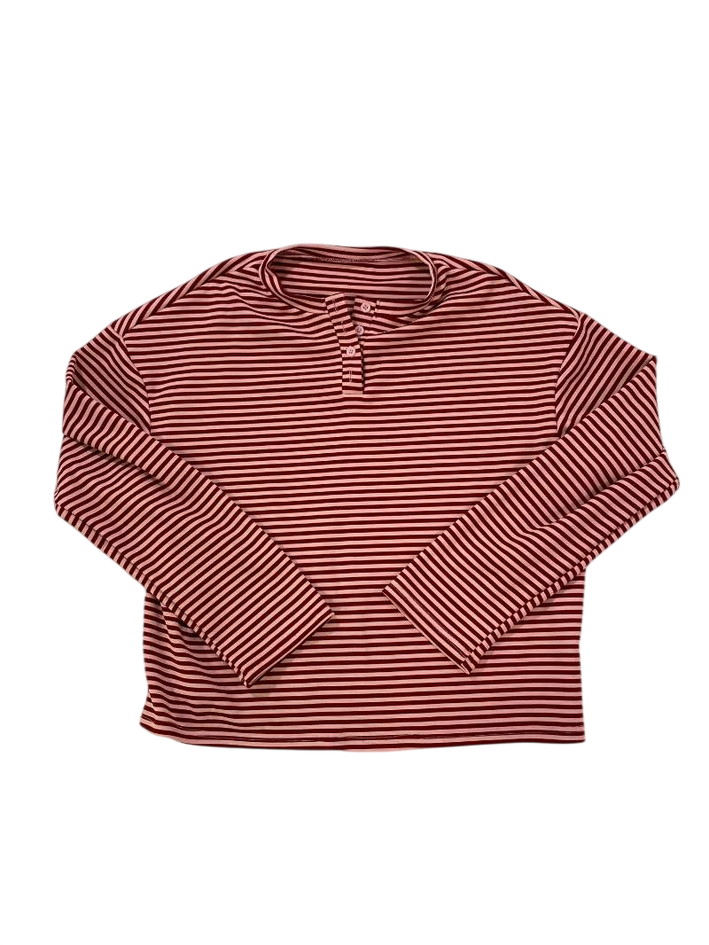 None Striped Henley Top Long Sleeves
