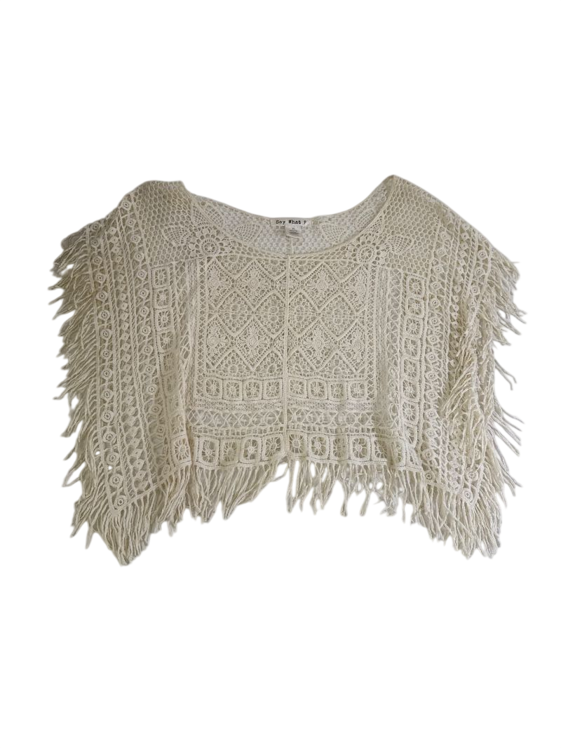 Say What? Crochet Fringe Top Short Sleeves