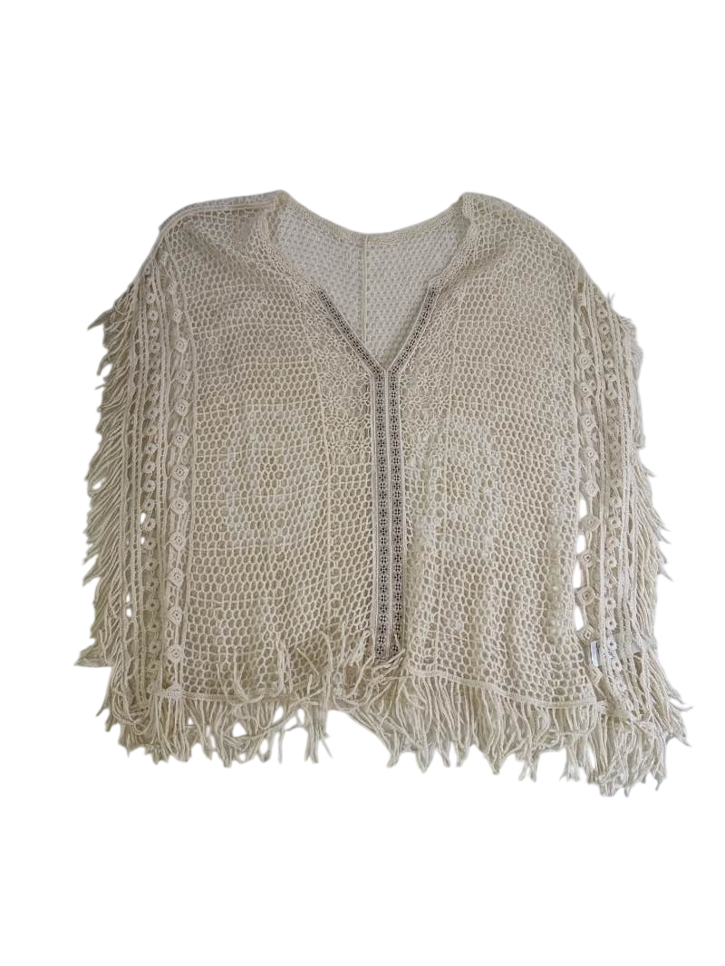 N/A Fringe Crochet Top Short Sleeves
