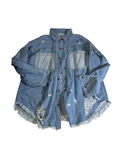 White birch  Distressed Denim Top Long Sleeves