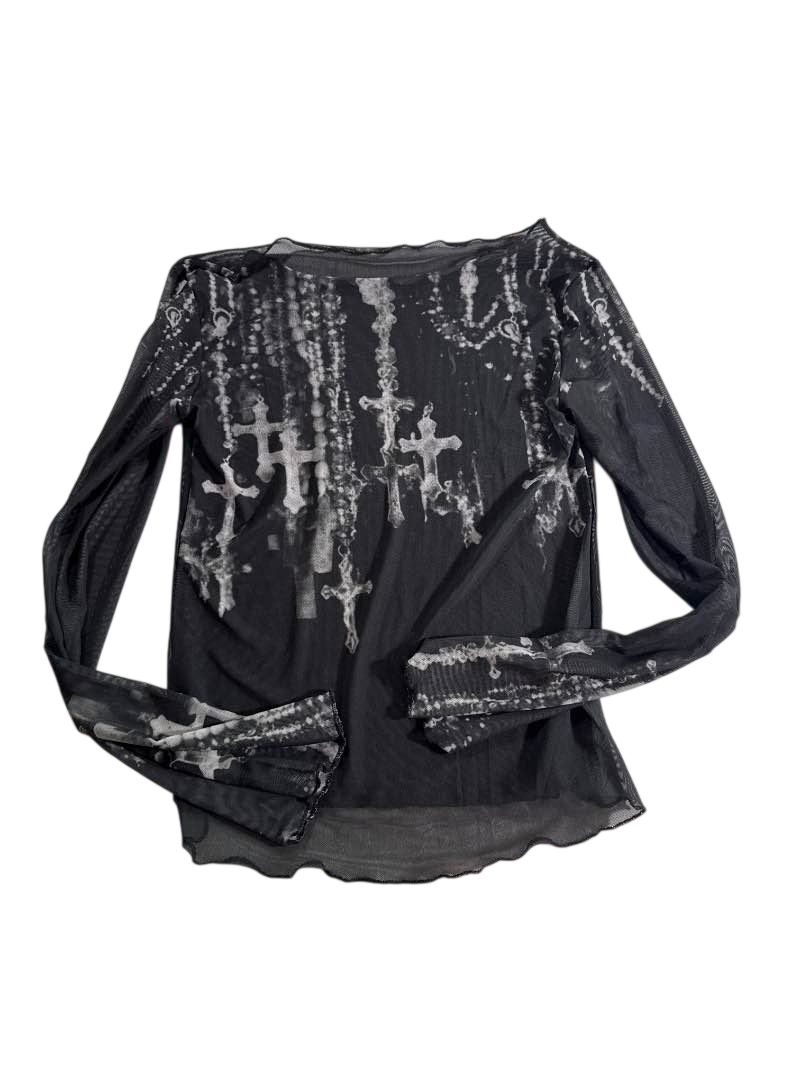 None Sheer Graphic Long Sleeves Long Sleeves