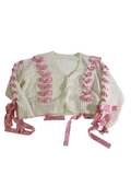 None Ribbon Lace-Up Cardigan Sweaters