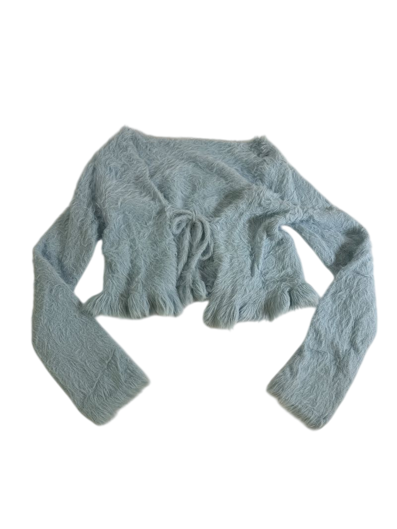 None Fuzzy Tie-Front Sweaters