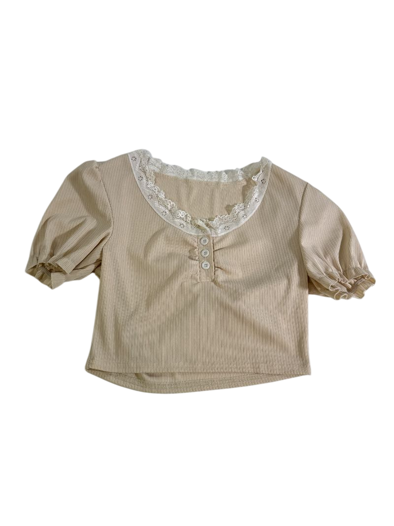 Romwe  Lace trim blouse Short Sleeves