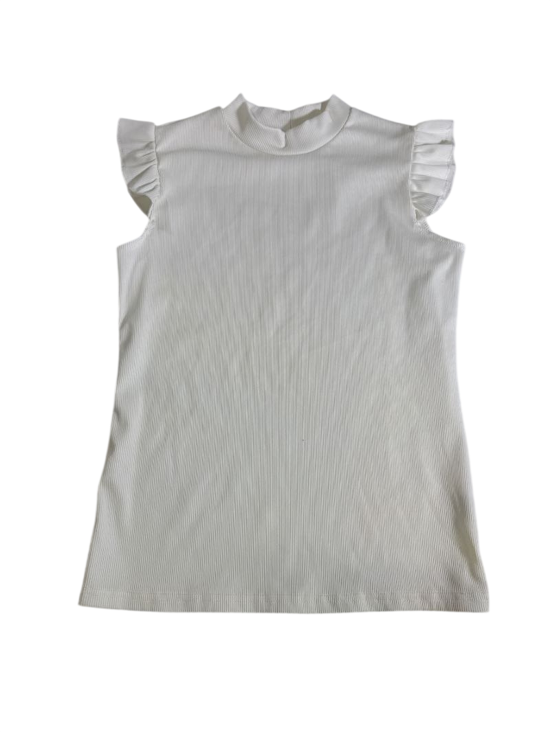 N/A Ruffled Sleeve High Neck Tanks