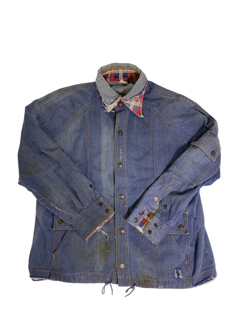 None Distressed Denim Jacket Vintage