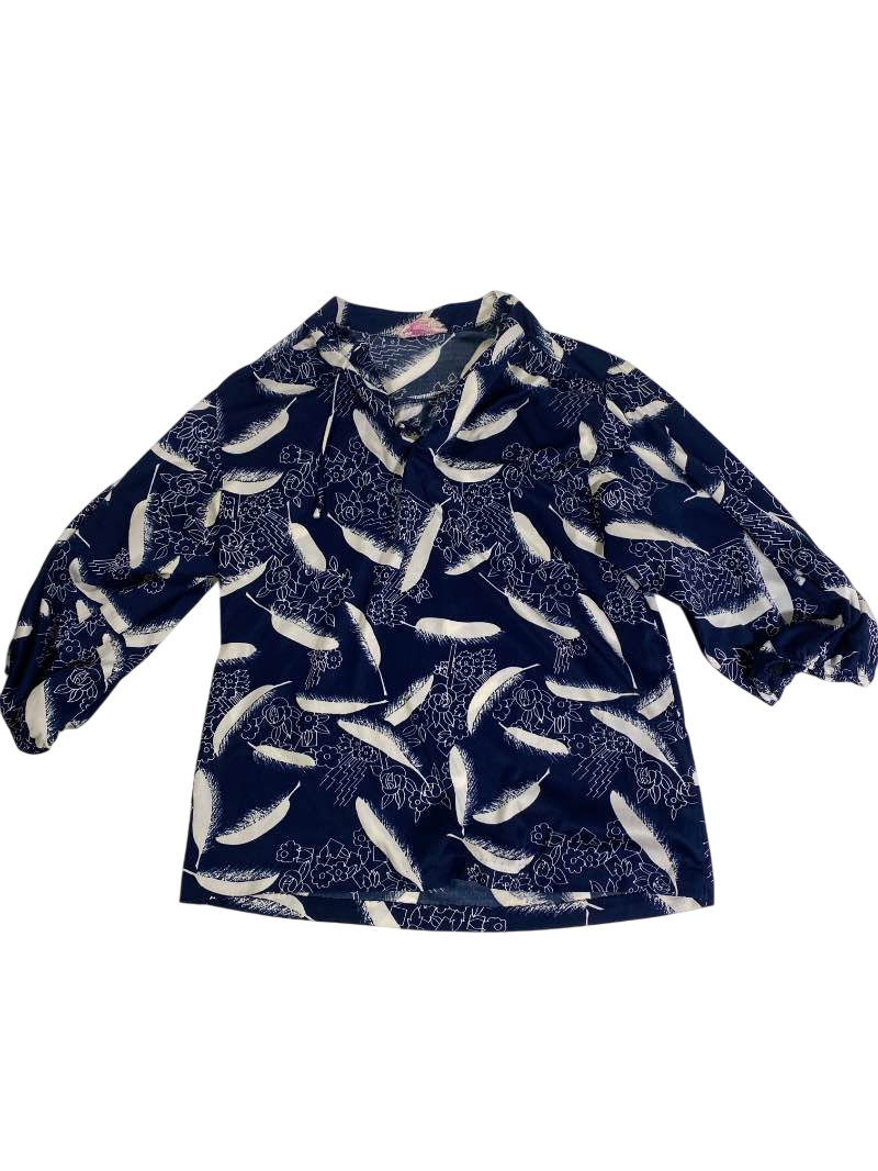 None Feather Print Blouse Vintage