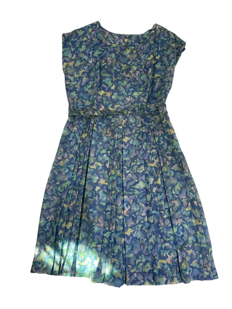 None Floral Pleated Dress Vintage