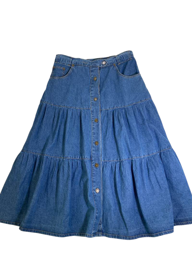 Pyramid Collection Tiered Denim Skirt Vintage