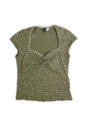 Divided  Ruched V-Neck Top Short Sleeves