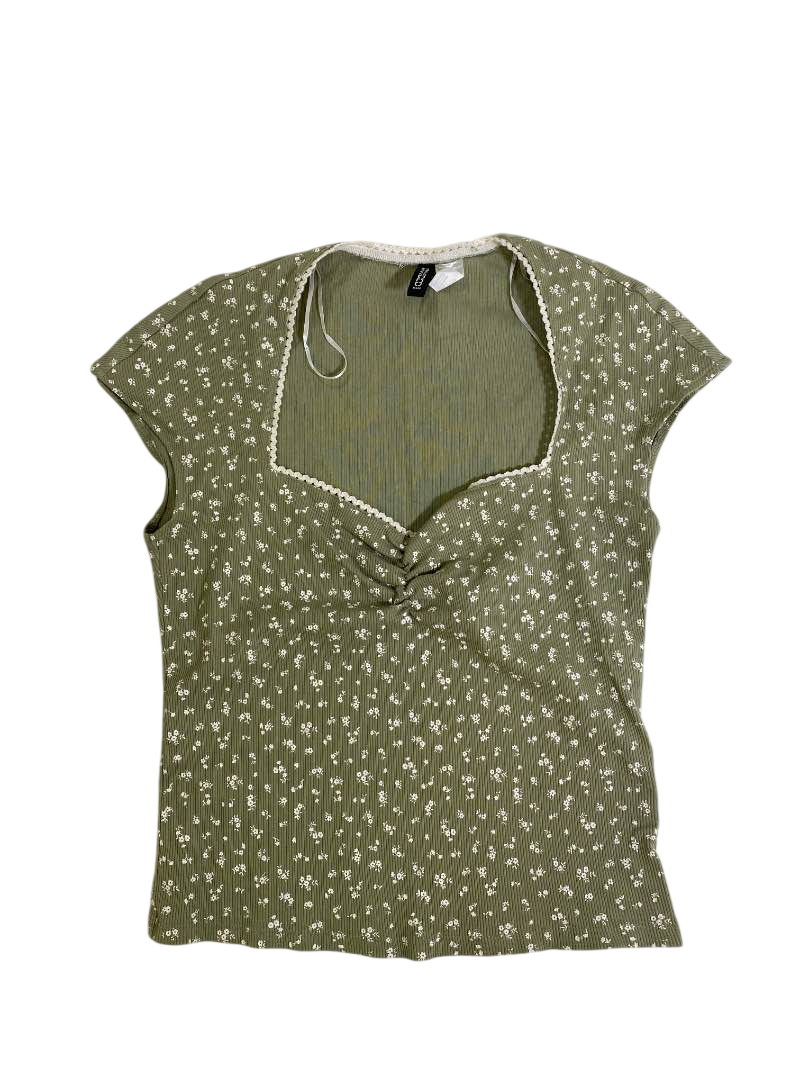 Divided  Ruched V-Neck Top Short Sleeves
