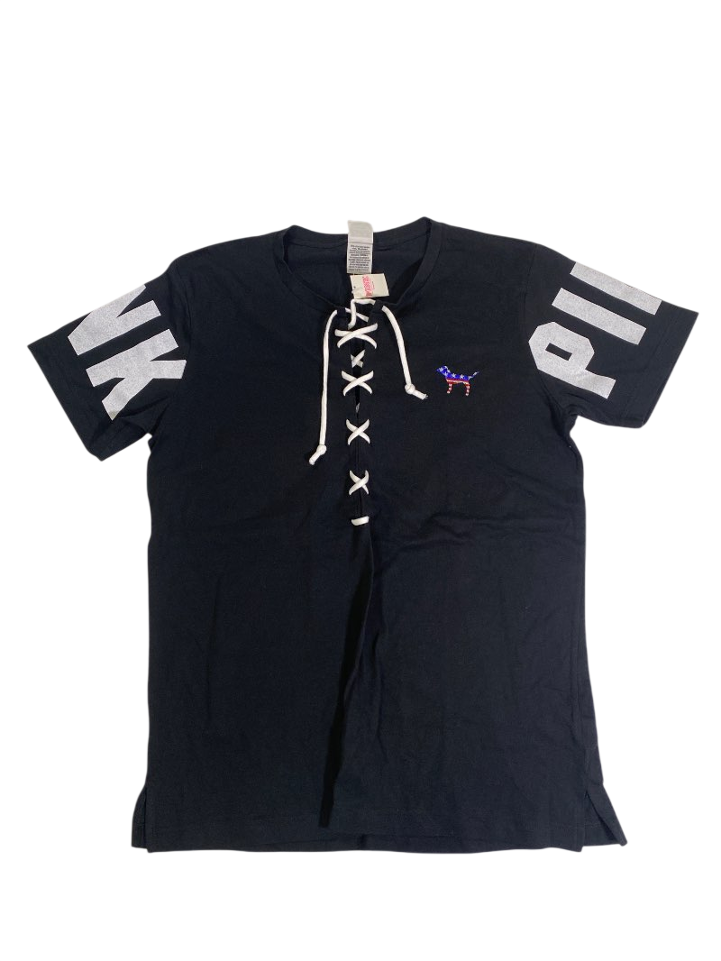 Pink  Lace-Up Short Sleeve Short Sleeves