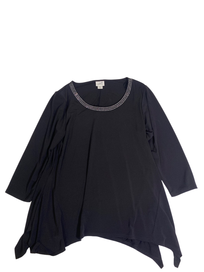 Jaclyn Smith  Asymmetrical Rhinestone Top Long Sleeves