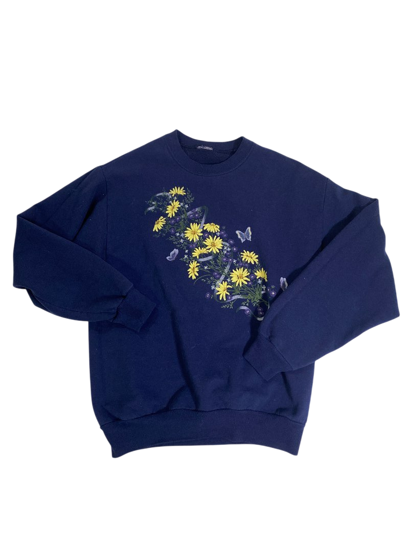 None Floral Graphic Sweatshirt Long Sleeves