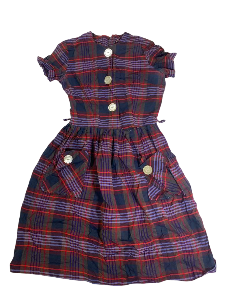 None Plaid Button Dress Vintage