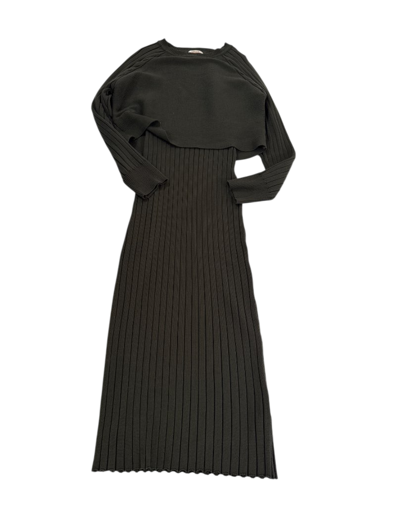 A. peach Ribbed Midi Dress Dresses