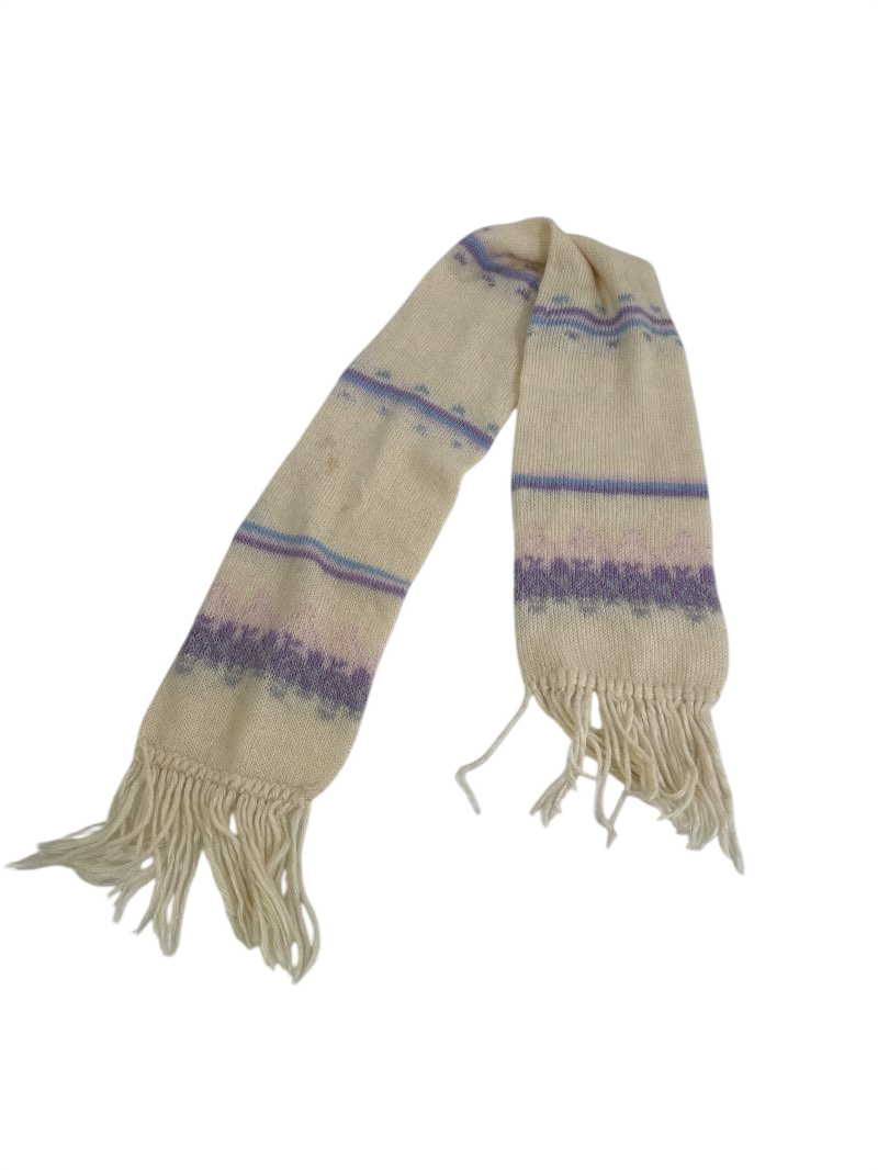 None Fringed Knit Scarf Vintage