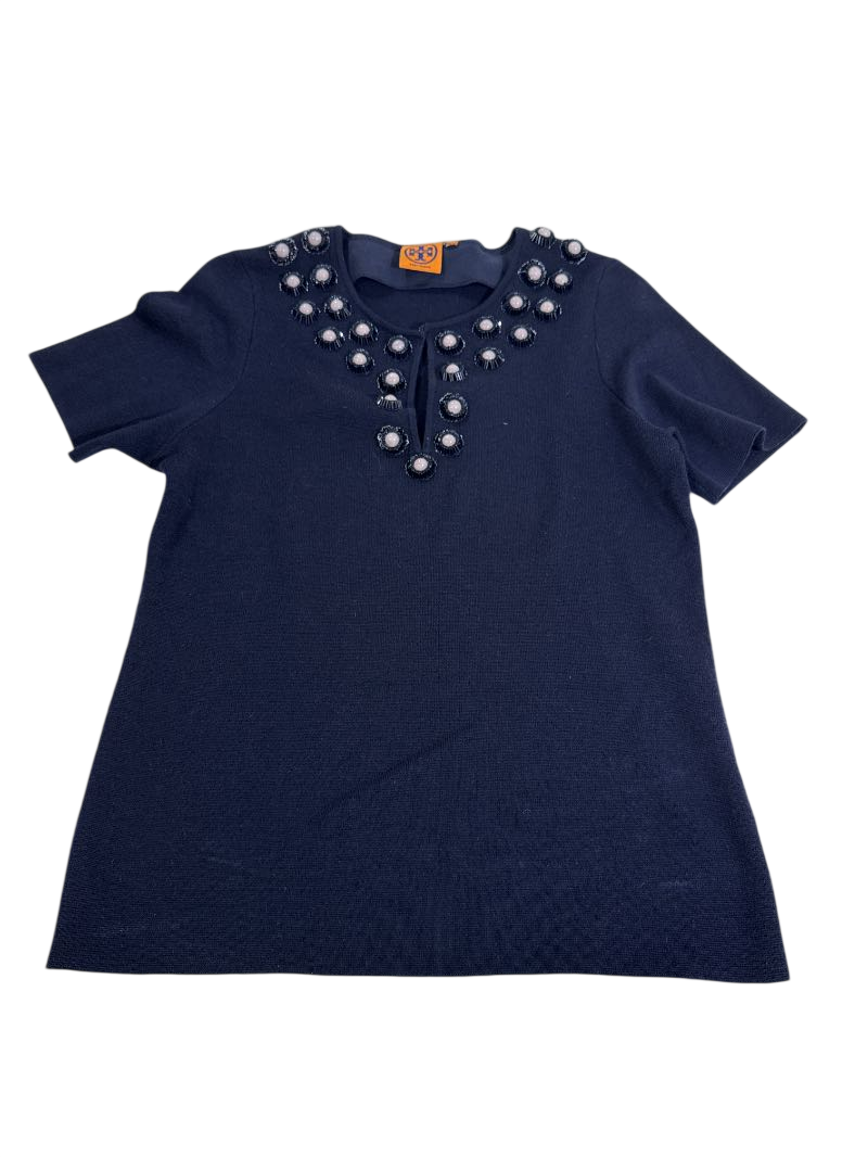 Tory Burch Beaded Neckline Short Sleeves