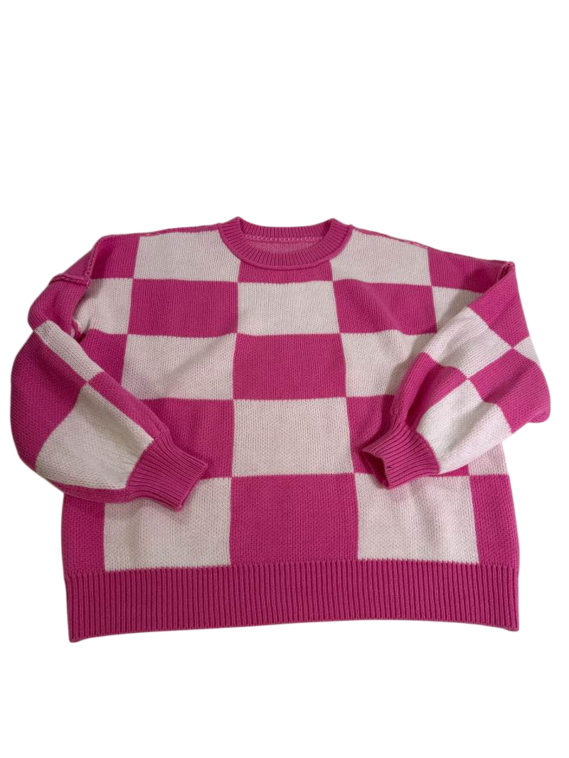 None Checkerboard Crewneck Pullover Sweaters