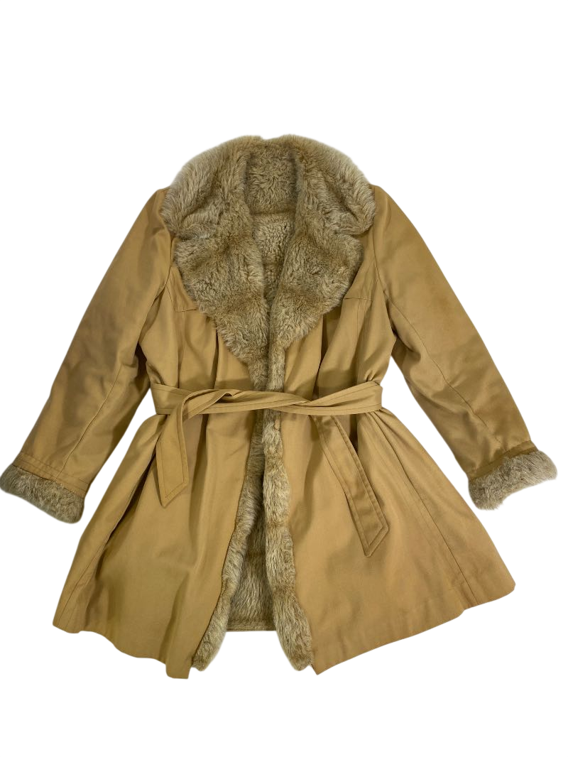None Faux Fur-Trimmed Coat Vintage