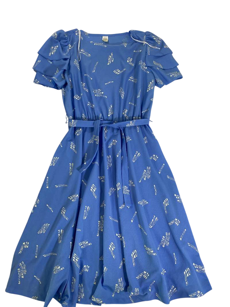 None Printed Ruffle Dress Vintage
