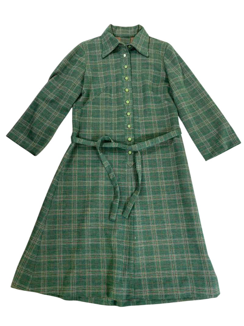 None Plaid Belted Dress Vintage