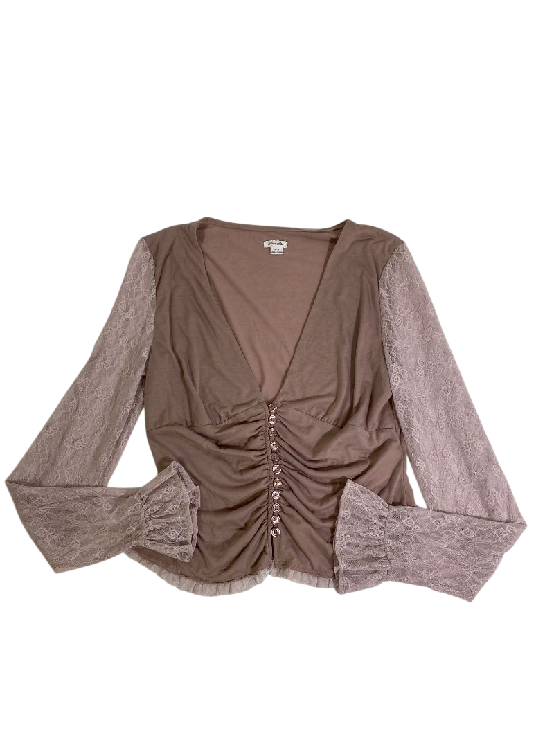 Kimchi Blue  Ruched V-Neck Top Long Sleeves