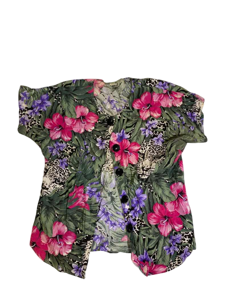 None Tropical Button-Up Blouse Vintage