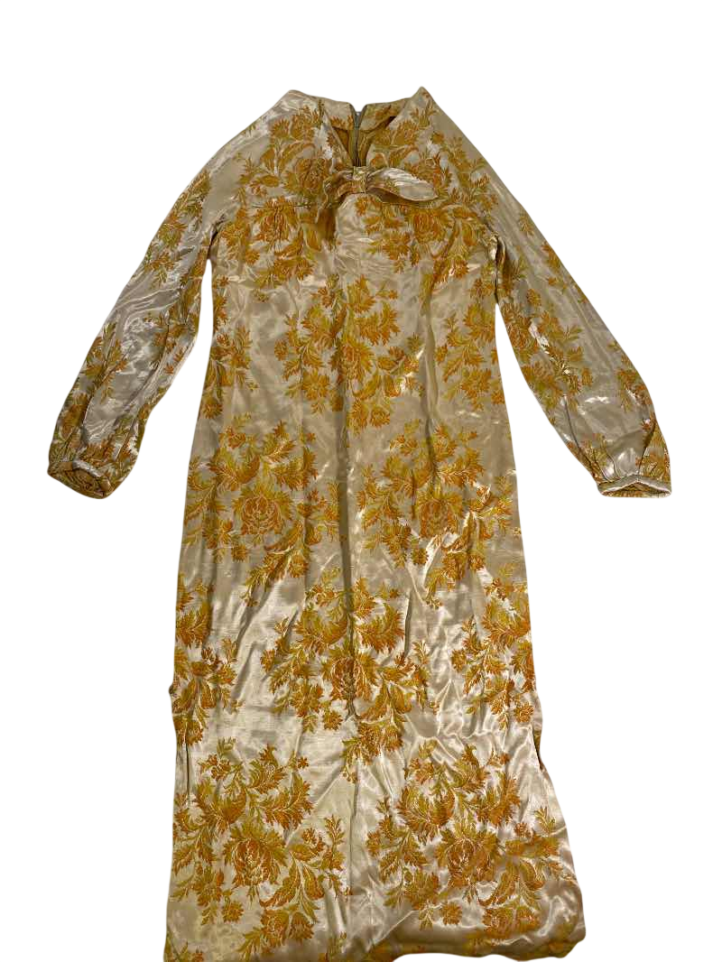 None Metallic Floral Dress Vintage