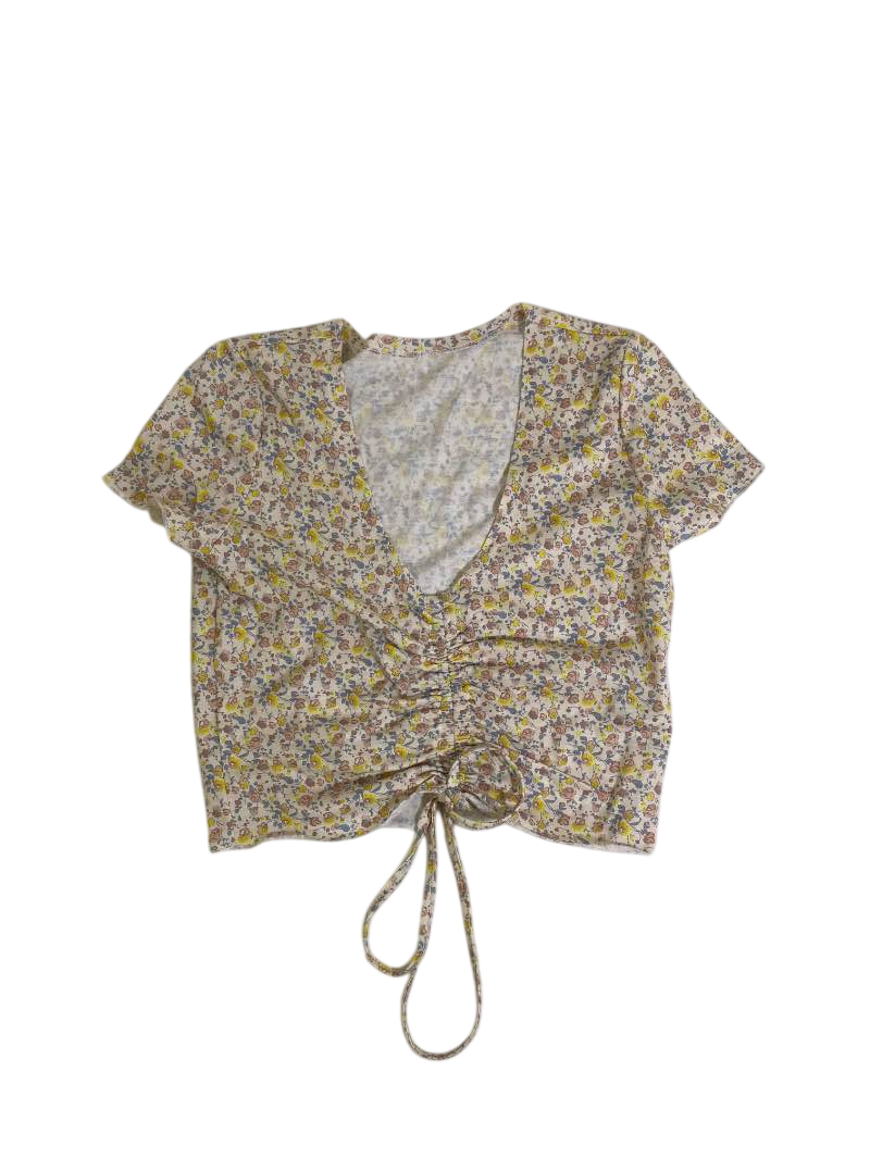 Shein  Ruched Drawstring Top Short Sleeves
