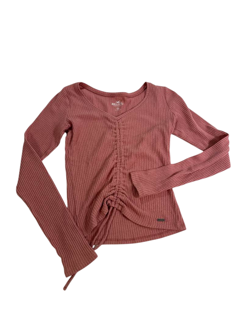Hollister Ribbed Drawstring V-Neck Long Sleeves