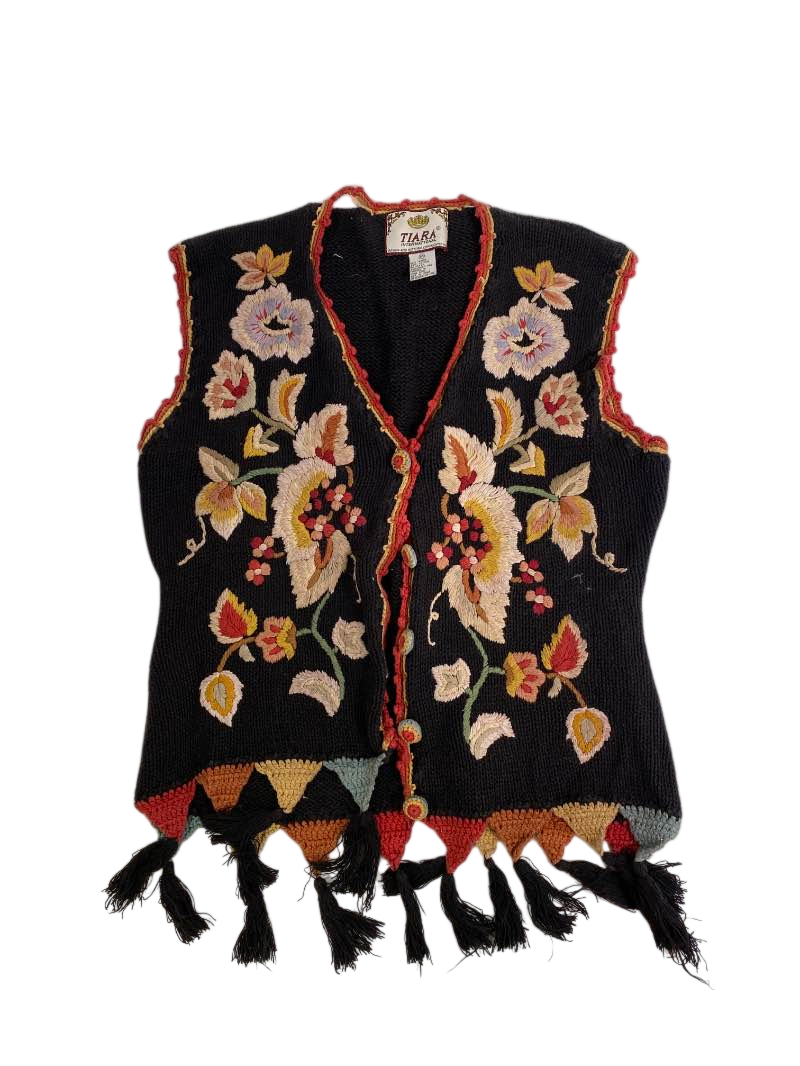 Tiara  Boho Embroidered Vest Vintage